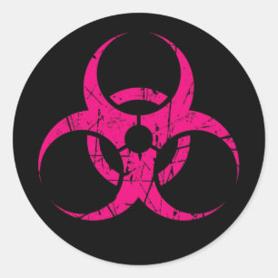 Sticker Rond Symbole rose rayé de Biohazard sur le noir