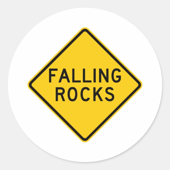 Sticker Rond Symbole routier de la zone des rochers en chute (Devant)