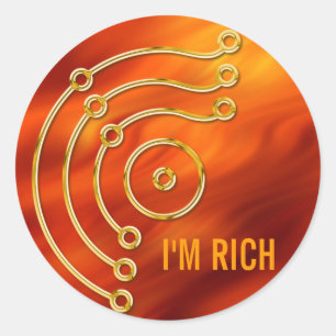 Sticker Rond Symbole RUNA / OR, JE SUIS RICHE feu rouge