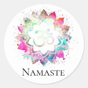 Sticker Rond *~* Symbole spirituel OM Lotus Fleur Mandala