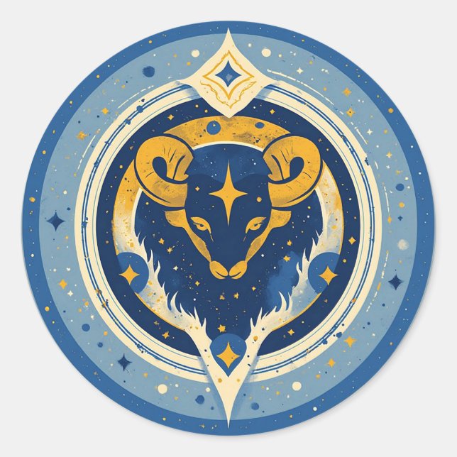 Sticker Rond Symbole Taureau Doré Sur Cercle Bleu (Devant)