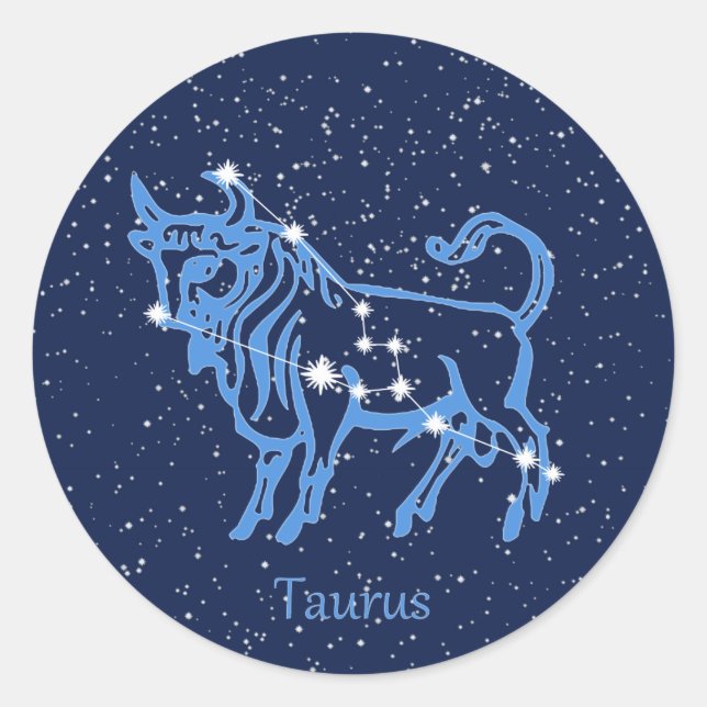 Sticker Rond Symbole Taurus Constellation et Zodiaque avec étoi (Devant)