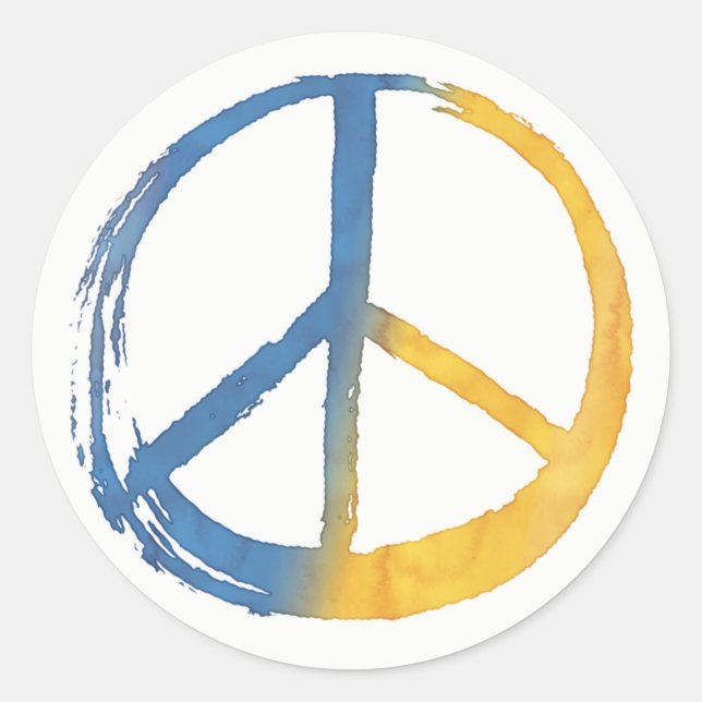 Sticker Rond SYMBOLE ukrainien - PAIX Bleu Jaune Ukraine Guerre (Devant)