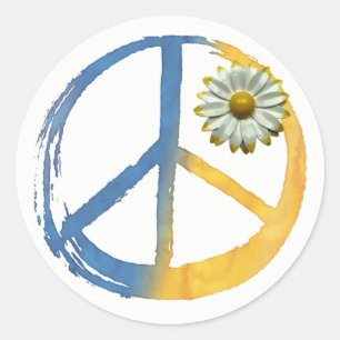 Sticker Rond SYMBOLE Ukrainien - PAIX Daisy Ukraine Guerre