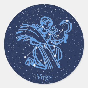 Sticker Rond Symbole Virgo Constellation et Zodiac avec étoiles