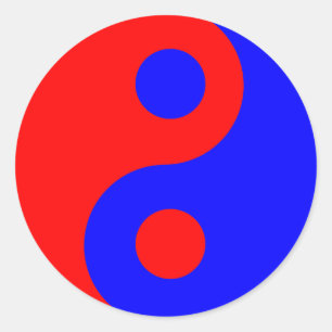 Sticker Rond Symbole Yin Yang rouge et bleu