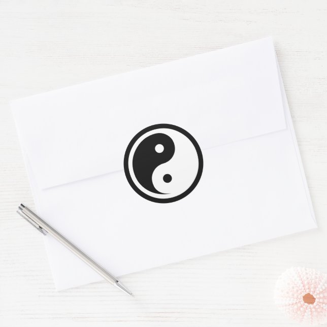 Sticker Rond Symbole Yin Yang - tatouage solide design 2 (Enveloppe)