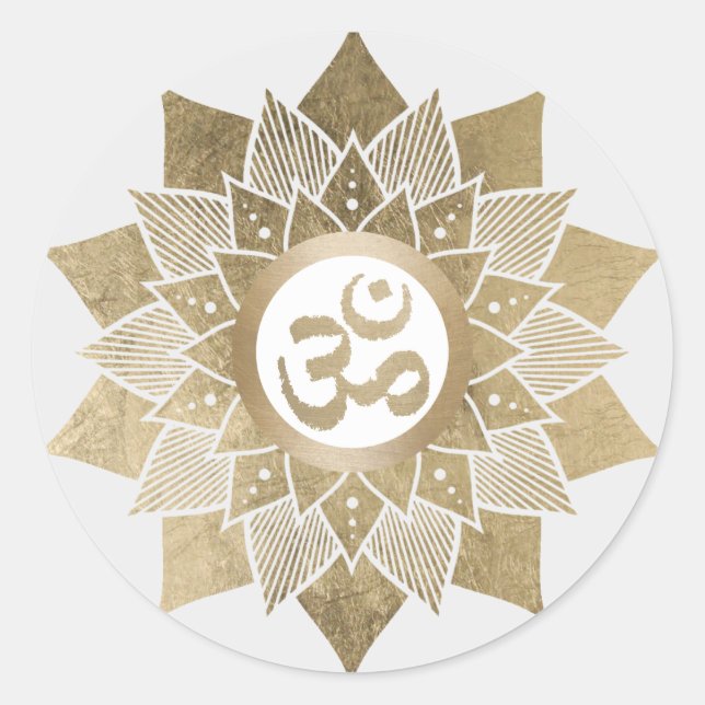 Sticker Rond Symbole Yoga Om Lotus or Fleur Namaste (Devant)