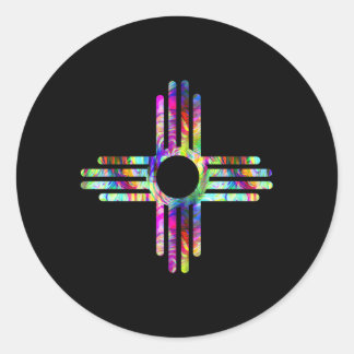 Sticker Rond Symbole Zia du Nouveau-Mexique Trippy Multi Color 