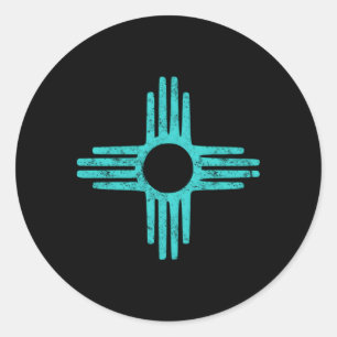 Sticker Rond Symbole Zia Nouveau-Mexique Turquoise