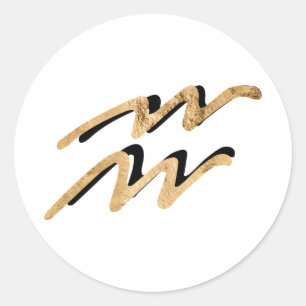 Sticker Rond Symbole zodiaque Aquararius astrologie or noir