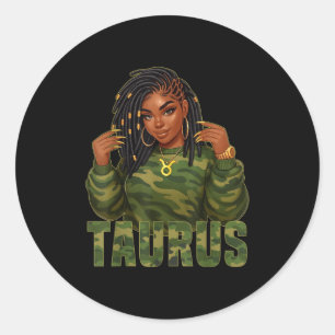 Sticker Rond Symbole Zodiaque Camo Femme noire Taurus Queen Loc