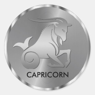 Sticker Rond Symbole zodiaque de Capricorne d'argent