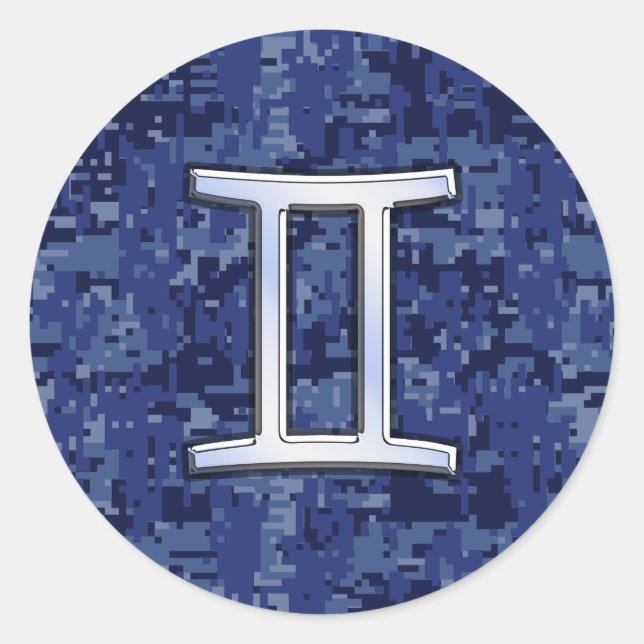 Sticker Rond SYMBOLE Zodiaque Gemini Camouflage numérique bleu (Devant)