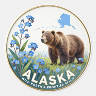 Sticker Rond Symboles de la nature sauvage de l'Alaska arctique