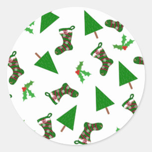 Sticker Rond Symboles de Noël Rouge et Vert