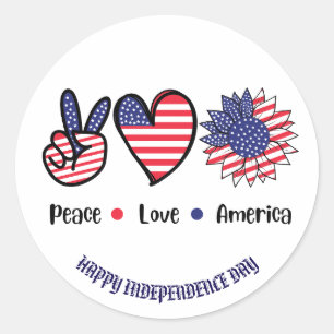 Sticker Rond Symboles patriotiques "Peace Love America" Personn