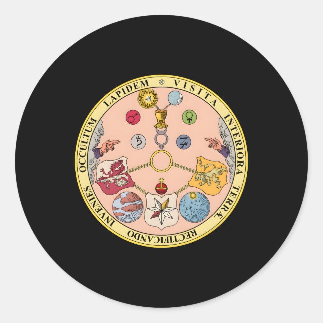 Sticker Rond Symboles secrets Vitriol Rosicrucian Alchimie (Devant)