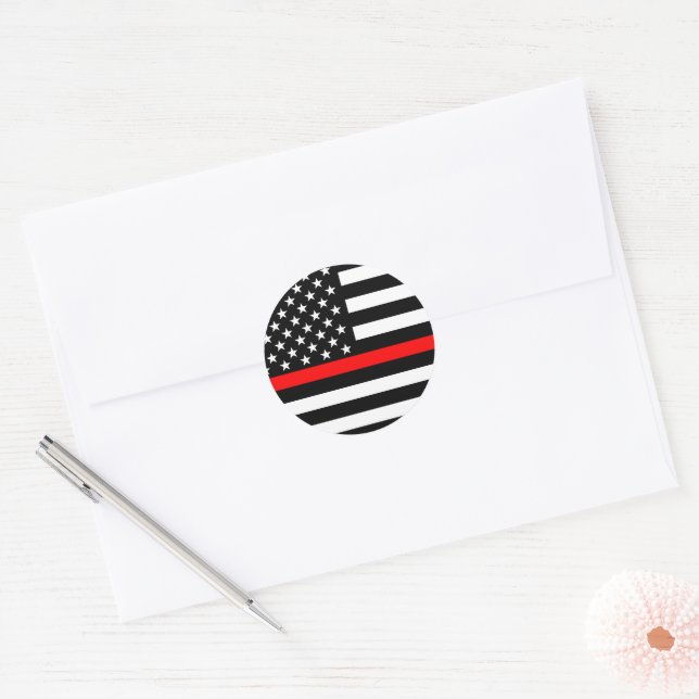 Sticker Rond Symbolic mince Red Line American Flag graphique su (Enveloppe)