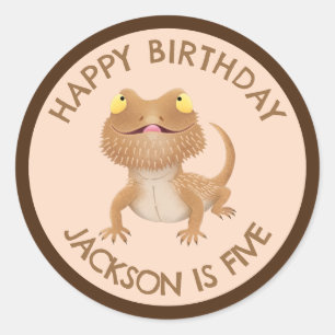 Sticker Rond Sympa anniversaire barbu personnalisées de lézard