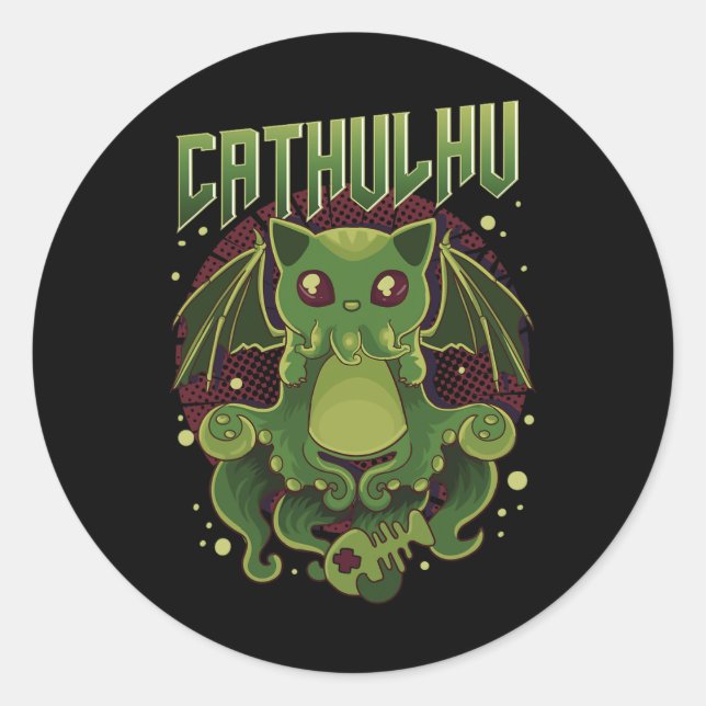 Sticker Rond Sympa Cathulhu Kawaii Cat Cthulhu (Devant)
