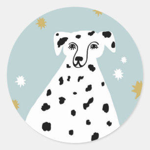 Sticker Rond Sympa Chien Dalmatien Illustration Abstraite Art