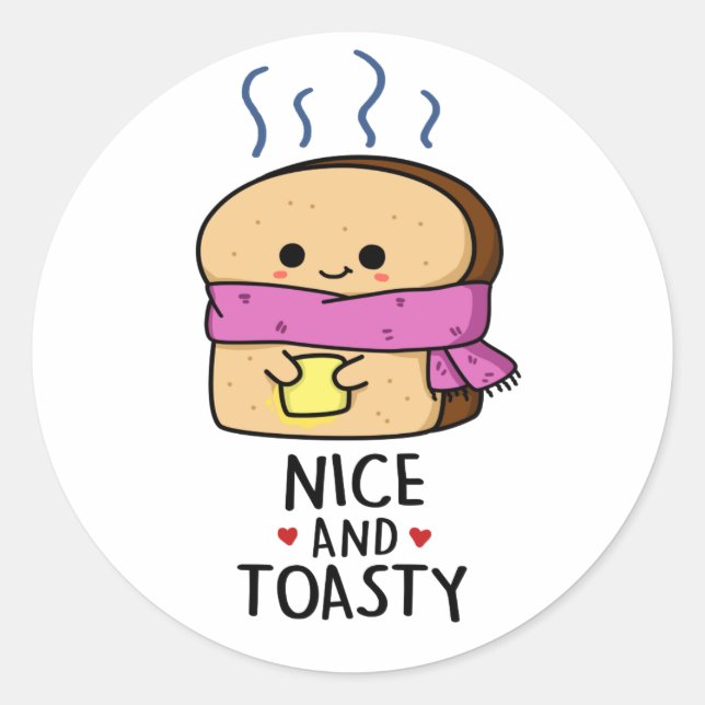 Sticker Rond Sympa Et Toasty Funny Beurre De Toast Pun (Devant)