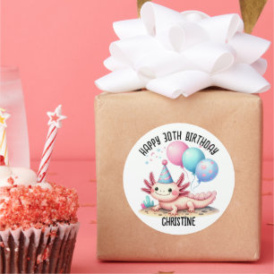 Sticker Rond Sympa rose axolotl Anniversaire fête