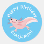 Sticker Rond Sympa rose heureux axolotl anniversaire personnali