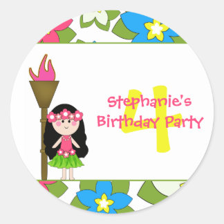 Sticker Rond Sympa tropical hula filles collants fête d'anniver