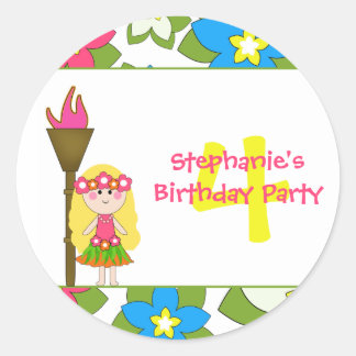 Sticker Rond Sympa tropical hula filles collants fête d'anniver