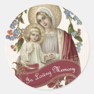 Sticker Rond Sympathie funéraire Vierge catholique Marie Religi