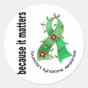 Sticker Rond Syndrome de la Tourette du ruban 3 de fleur