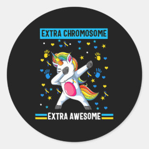 Sticker Rond Syndrome de Unicorn Down conscience extra chromoso