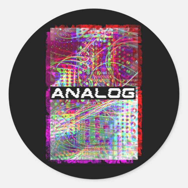 Sticker Rond Synthétiseur Glitch Modulé Synthèque analogique (Devant)