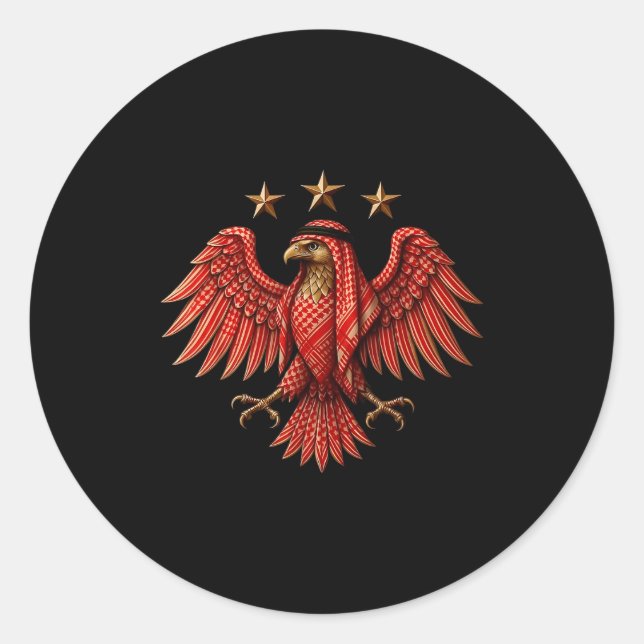 Sticker Rond Syria Red Traditional Syrian Keffiyeh Eagle  (Devant)