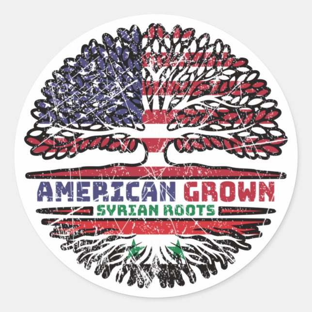 Sticker Rond Syria Syrian US American États-Unis Tree (Devant)