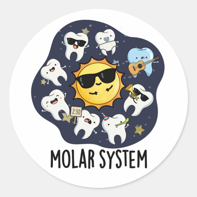 Sticker Rond Système Molaire Blague Dentaire Astronomie Pun  (Devant)