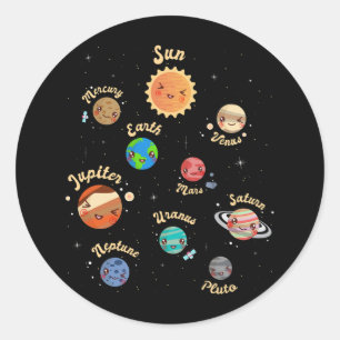 Sticker Rond Système solaire Planètes Enfants Connaissances Esp
