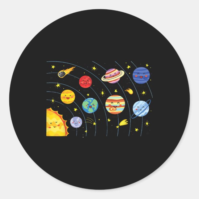 Sticker Rond Système Solaire Planètes Science Space Boys Girls  (Devant)