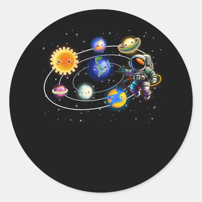 Sticker Rond Systèmes solaires Planètes Science Astronaut spati (Devant)