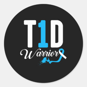 Sticker Rond T1d Guerrier Bleu Ruban Type Un Diabète Diabétique