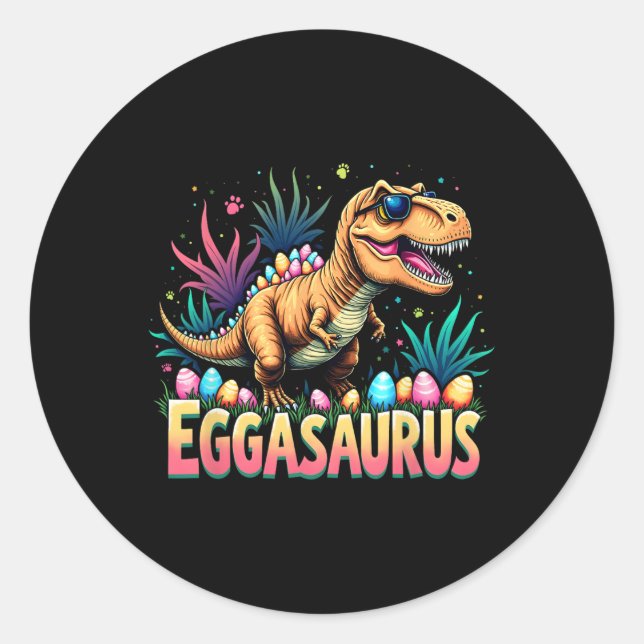 Sticker Rond T Eggasaurus Pâques Stegosaurus Dinosaure Garçons  (Devant)