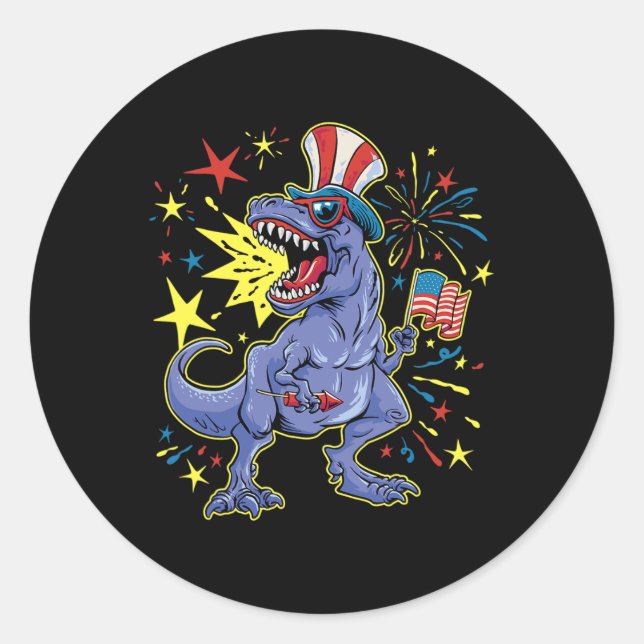 Sticker Rond T-rex 4 juillet fêter l'indépendance (Devant)