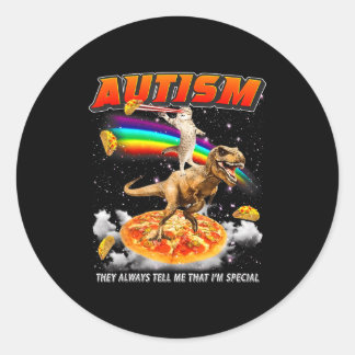 Sticker Rond T-rex Chat Mème Sensibilisation à l'autisme Fierté