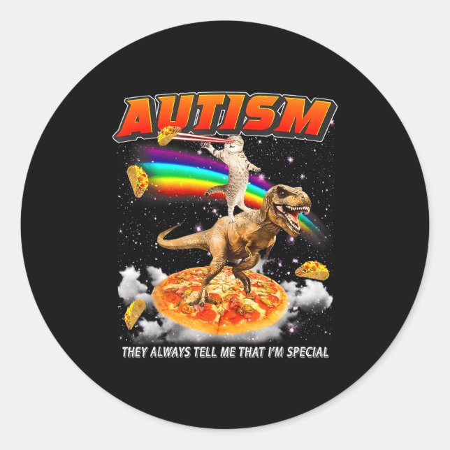 Sticker Rond T-rex Chat Mème Sensibilisation à l'autisme Fierté (Devant)
