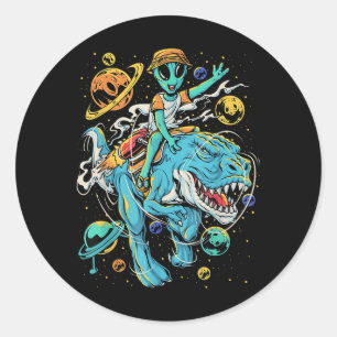 Sticker Rond T-Rex dans l'espace extra-atmosphérique Alien équi
