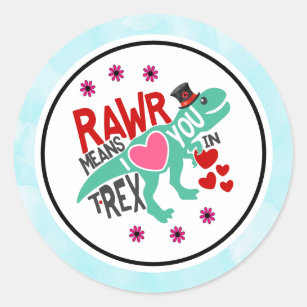 Sticker Rond T-Rex dans un Top Hat Rawr signifie que je t'aime 