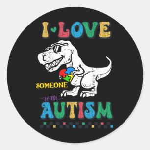 Sticker Rond T.rex Dino Dinosaure Drôle J'Aime Quelqu'un Avec A