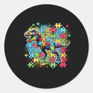 Sticker Rond T Rex Dinosaur Autiste Sensibilisation sur l'autis